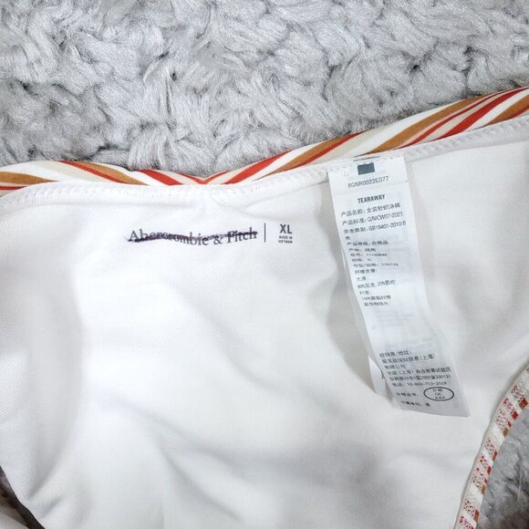 Abercrombie Cheeky Bikini Bottom Size XL High Leg Striped Print V Cut Red White - Picture 4 of 4